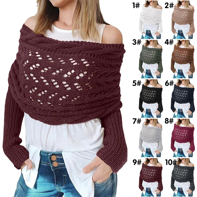 

2025 Scarf With Sleeves Women Soft Knitted Wrap New Fashionable Pullover Shawl Windproof Warm Autumn Winter Poncho