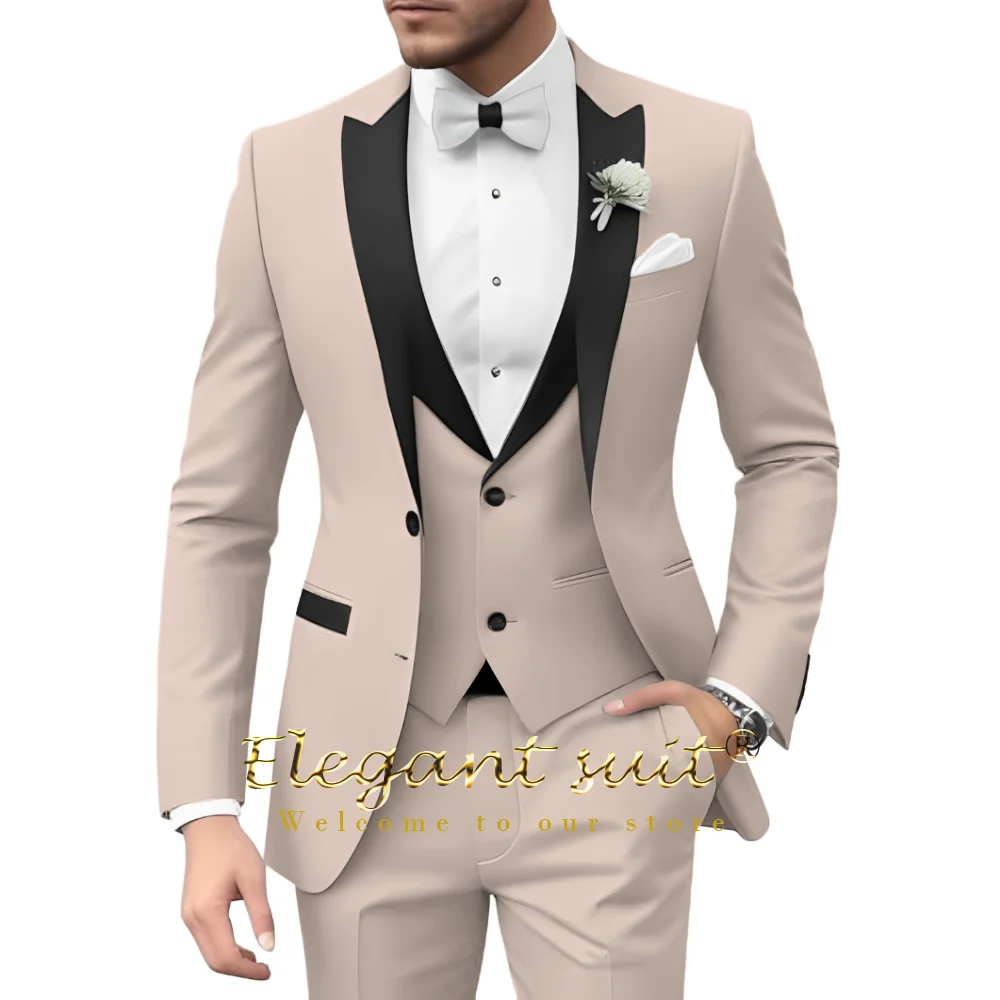 

Men's 3-Piece Suit, Contrast Collar Edge, Single-Breasted Vest, Including Suit, Vest & Trousers, Weddings & Business Occasions