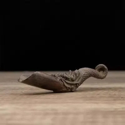 Old Chinese Dynasty Bronze Wealth Dragon Loong Beast Head Scoop Shovel Statue