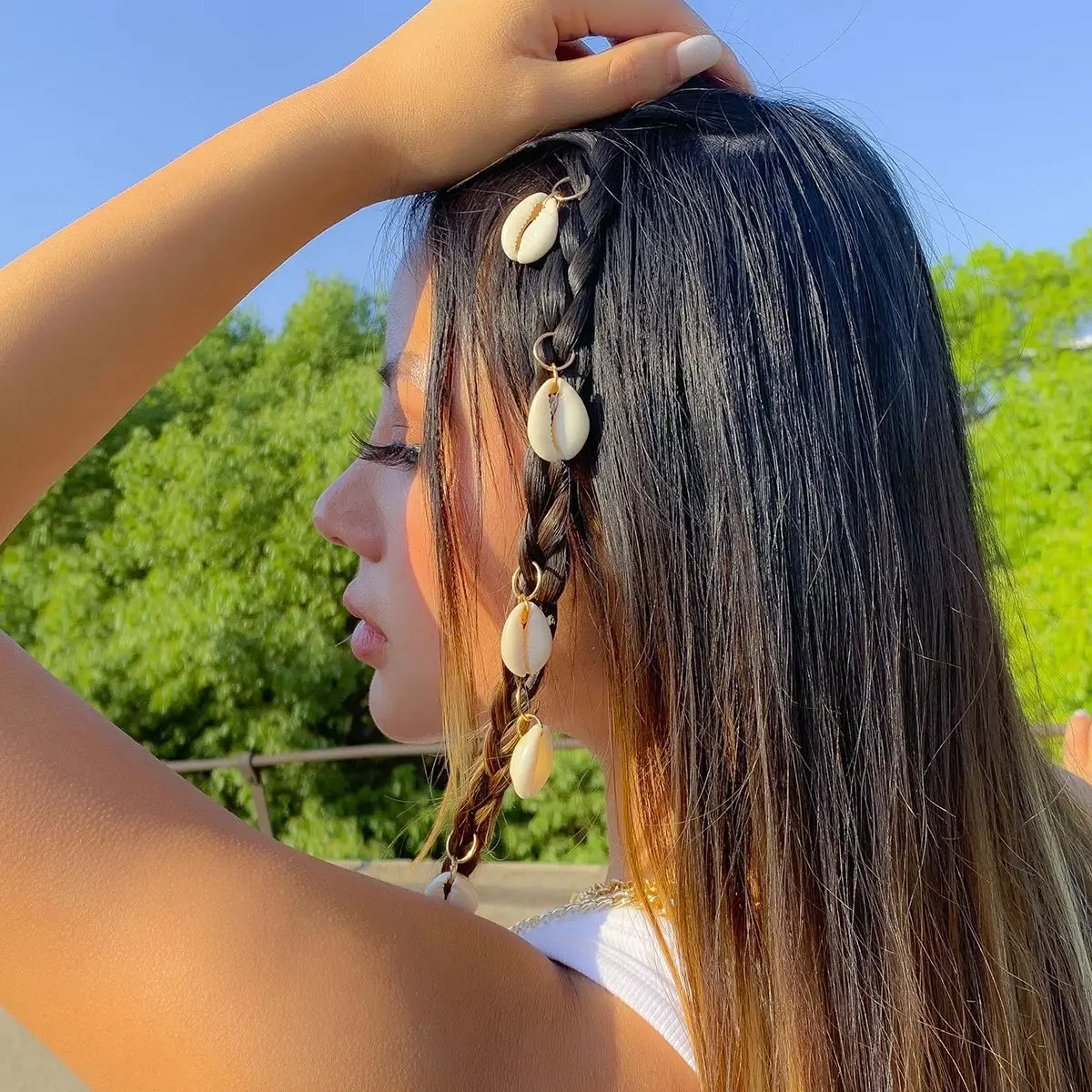 Hair Clip Bohemian Ethnic Braided Shell Hair Buckle Hip Hop Dreadlock Casual Accessory Lightweight Metal Natural Color Medium