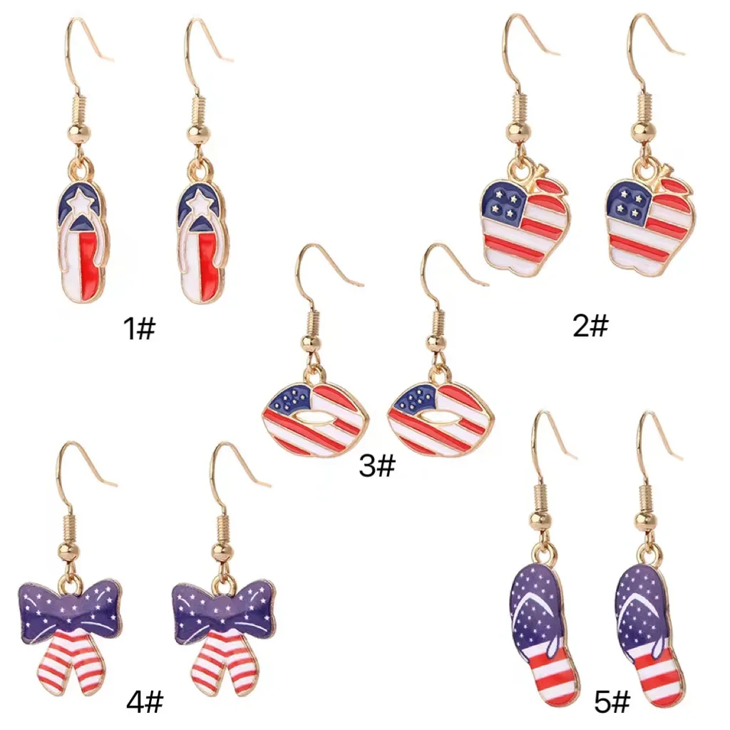 Wholesale Fourth July Independence Day Earrings Red White Blue Star Boots Heart Butterfly Angel American Flag Dangle Earrings