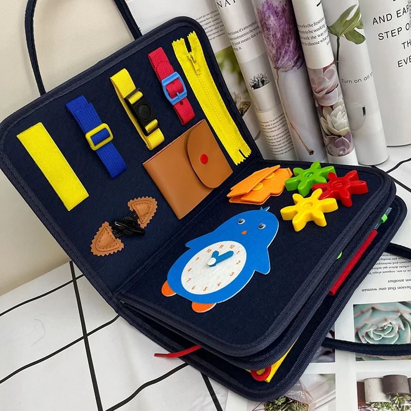 

Развивающие игрушки Монтессори: бизиборд для детей, обучающий основным жизненным навыкам, сенсорный чемоданчик для развития и обучения малышей