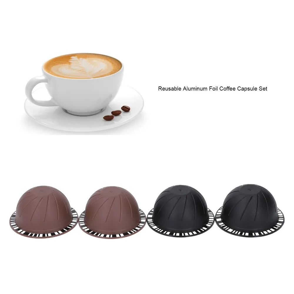 4pcs set Self Adhesive Reusable Coffee Pod 4 Pack Reusable Plastic Shell Aluminum Foil Lid 100 PCS Foil Lids Aluminum Seal