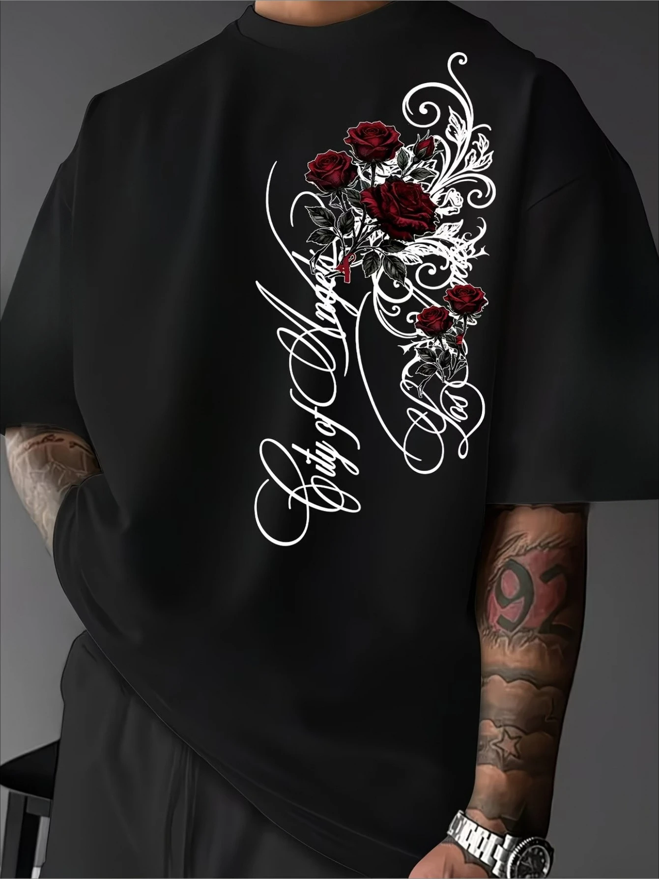 New Retro Romantic Rose Creative Casual Round Neck Top, Comfortable and Breathable, Suitable for Outdoor Sports