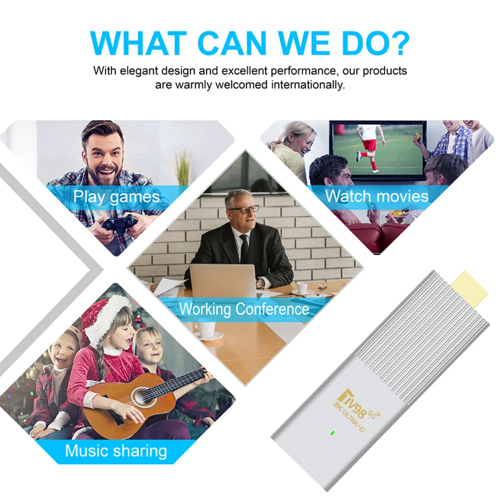 TV98 Android 14 Mini TV Stick 8K Видеоуправление Allwinner H313 Четырехъядерный процессор BT5.0 2,4/5G WIFI Приставка для сетевого медиаплеера