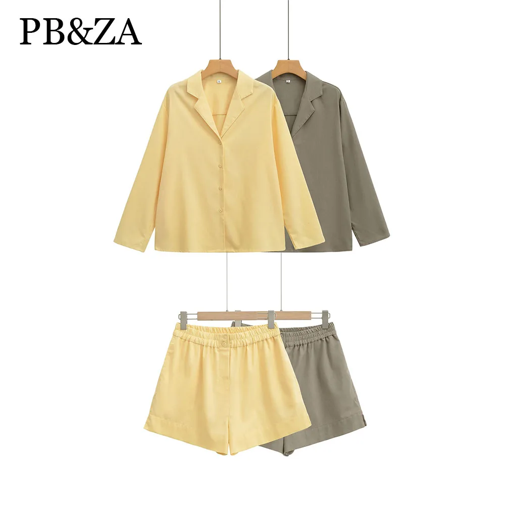 الربيع والخريف نمط أزياء المرأة الجديدة قميص كتان فضفاض وشورت غير رسمي منتصف الخصر