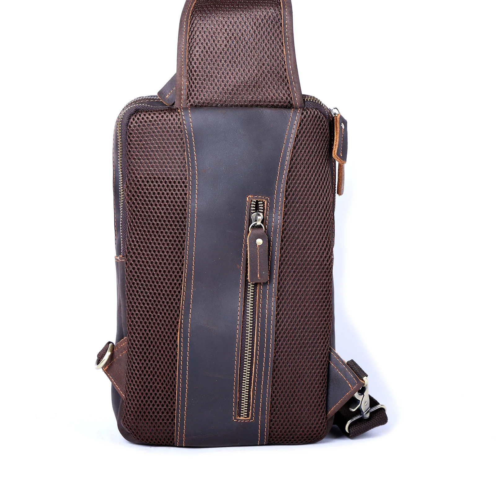 Hochwertige Echtleder-Brusttasche für Herren, Vintage Vollnarbenleder-Umhängetasche, Herren-Schultertasche, Sling Bag, Tagesrucksack – Detail 10