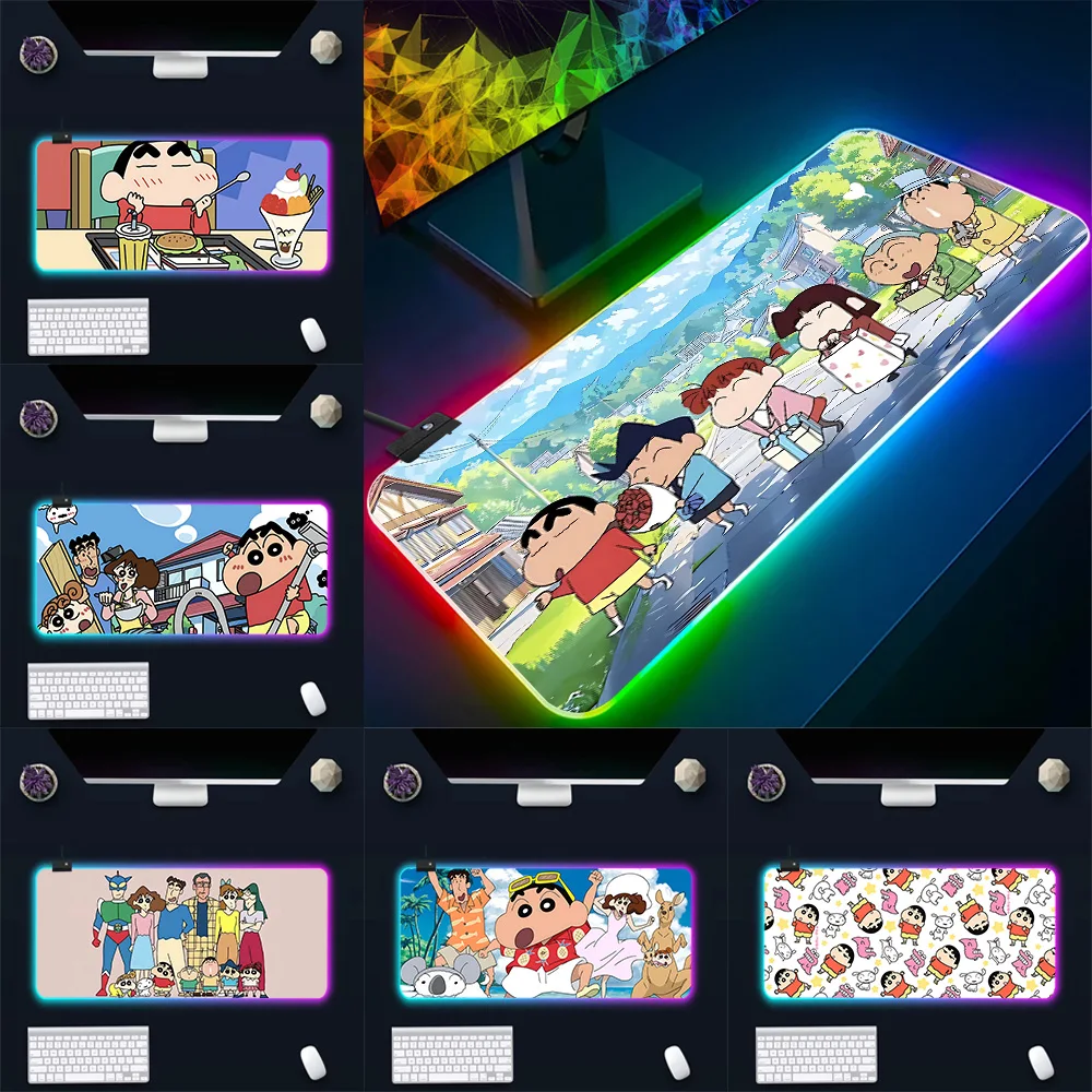 

RGB Pc Gamer Keyboard Mouse Pad Mousepad LED Cute Anime Crayons Shinchans Glowing Mouse Mats Rubber Gaming Computer Mausepad