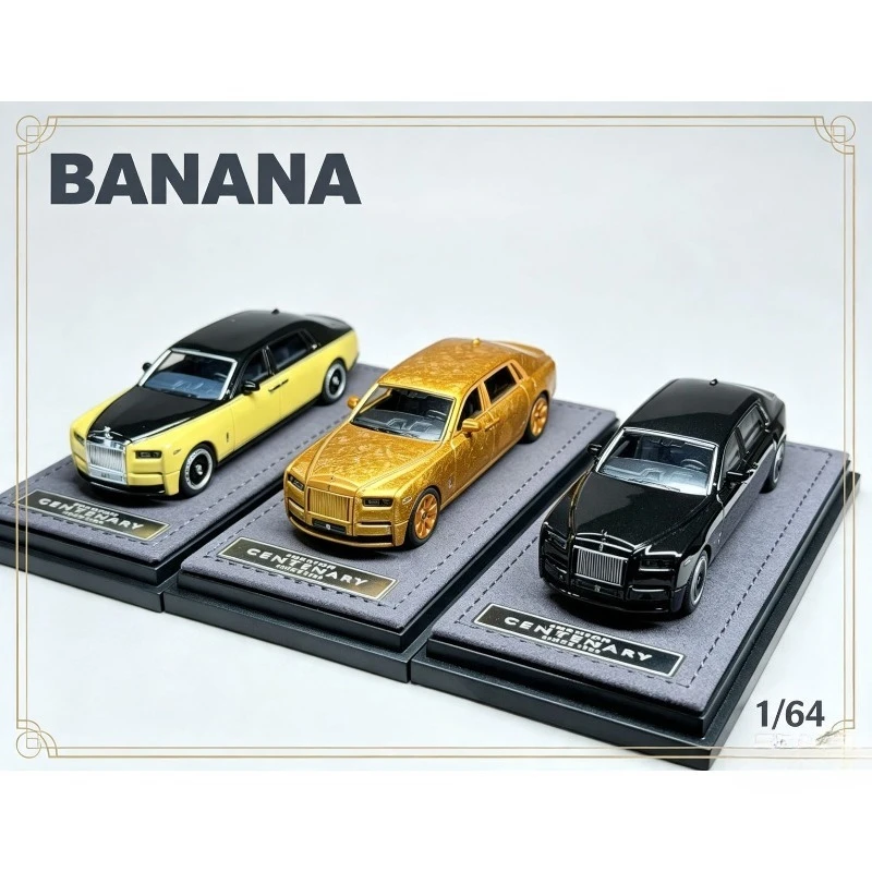 Exhibición con Figura de Coche Réplica BANANA 1/64 de Aleación, Modelo Rolls-Royce Phantom, como Artículo Coleccionable y Decorativo para Adultos
