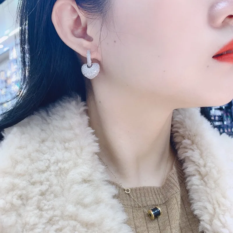 المشتري 925 فضة مجموعات مجوهرات نسائية الأبيض الزركون القلب قلادة القرط للنساء الفاخرة العروس الزفاف غرامة مجوهرات