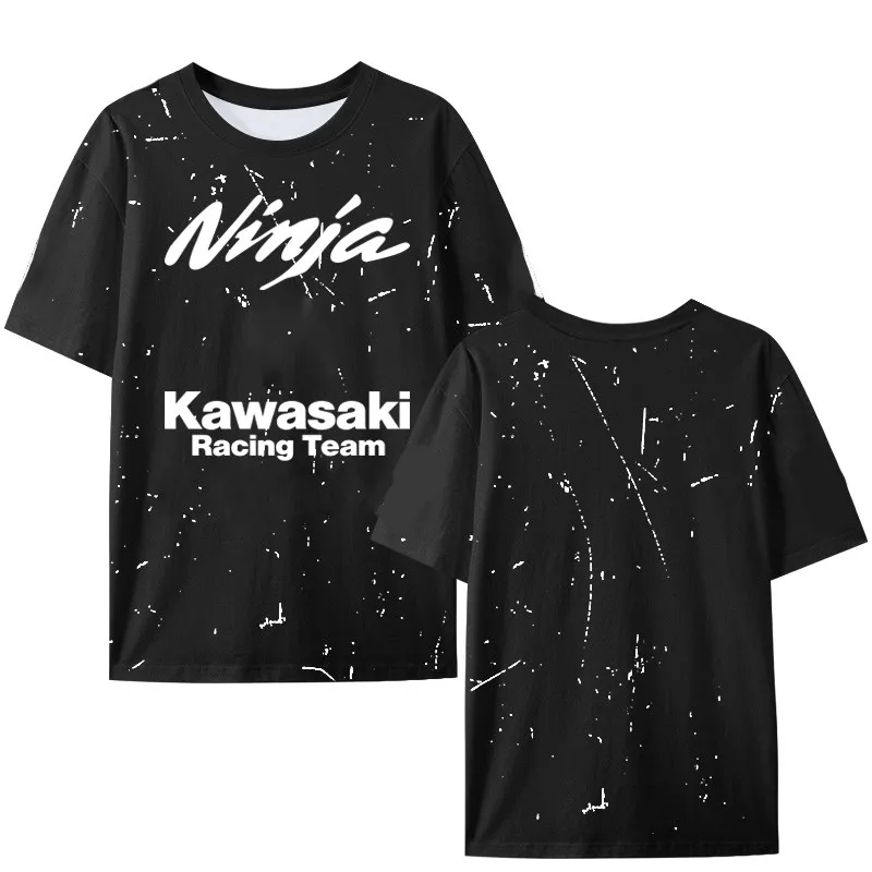 Camiseta de manga corta para hombre, prenda de vestir, de algodón puro, combina con todo, para montar en moto, Kawasakis