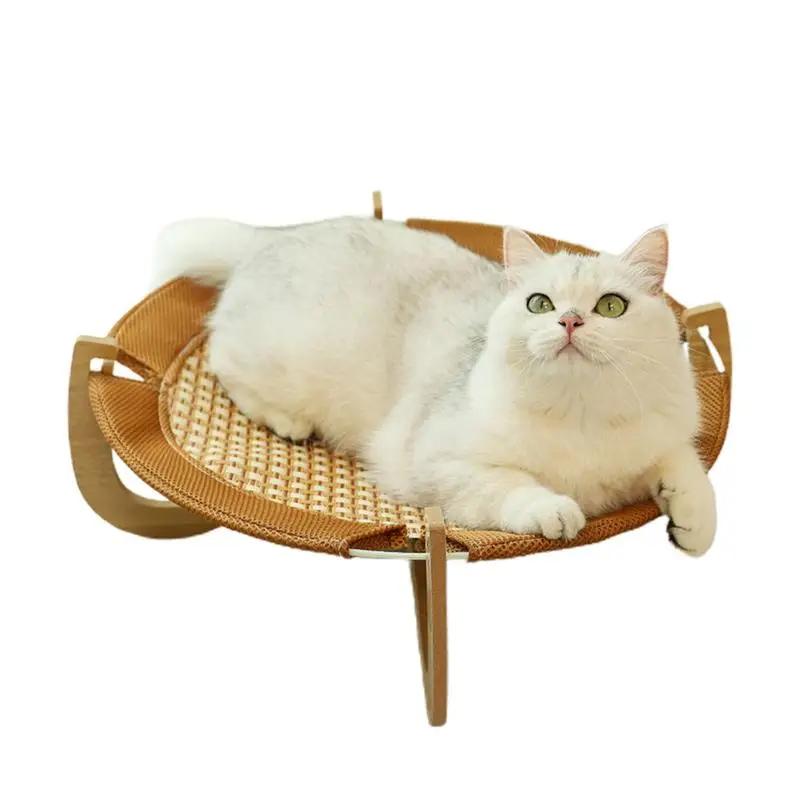 

Ice Rattan Cooling Bed For Cats Super Cool Natural Rattan Pet Cooling Bed Removable Cat Raised Bed Wooden Base Summer Mattress