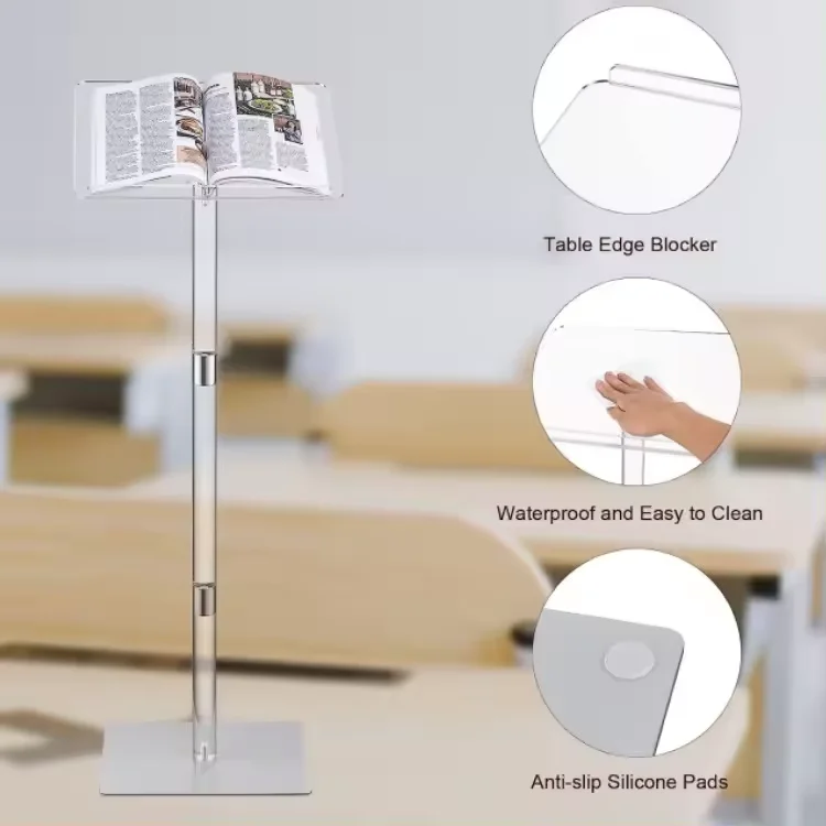 Moderno supporto per podio da concerto in acrilico trasparente con pulpito da chiesa inclinabile regolabile per scuole e hotel