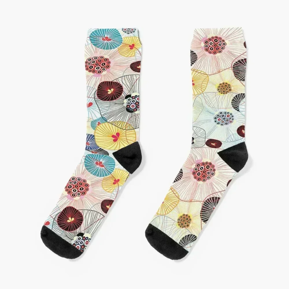 

Line Art Colorful Floral Socks happy anti slip football essential Woman Socks Men's