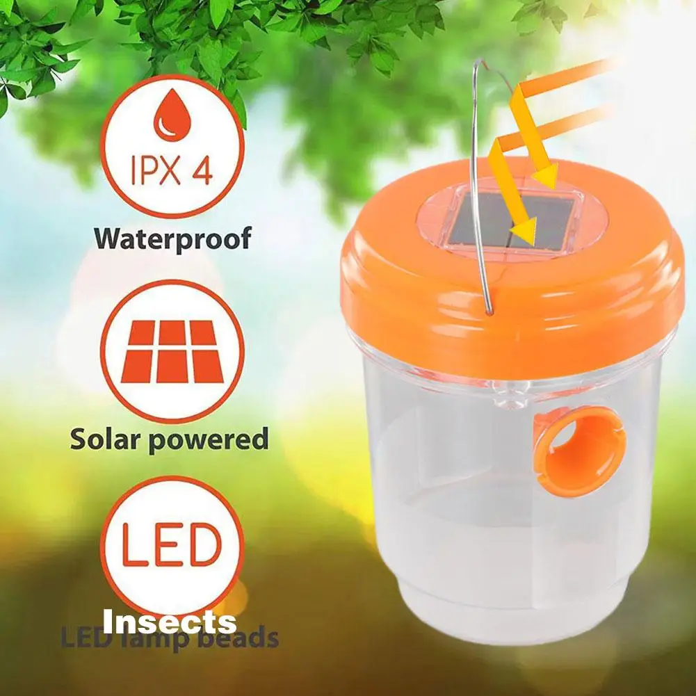 Solar Powered Wasp Trap Lights Waterproof Outdoor Hanging Trap Safe Non-Toxic Bee Hornet Traps Reusable Garden Supplies ﻿