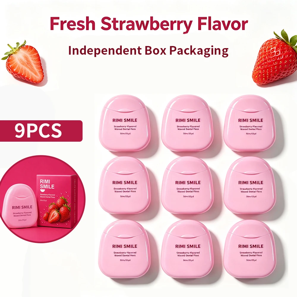 9PCS Strawberry Dental Floss, Smooth Glide Teeth Cleaning Floss, No Shred Oral Floss, Pocket‑Sized Case Convenient for Daily Use