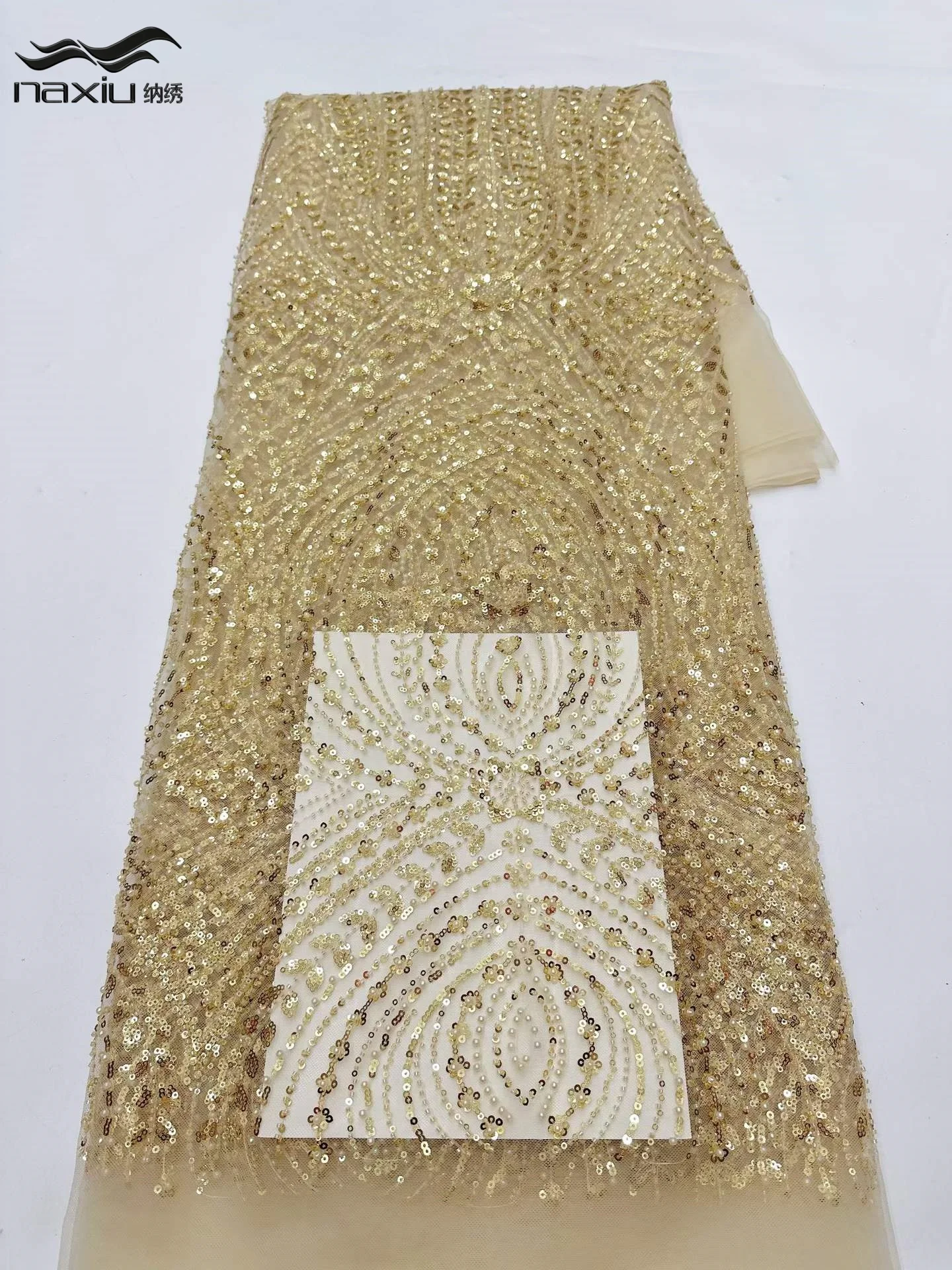 Madison White Hot Sale Top Quality Luxury Fashion Design Fabric Handmade Embroidery Net Lace Beads Sequins For Women Wedding