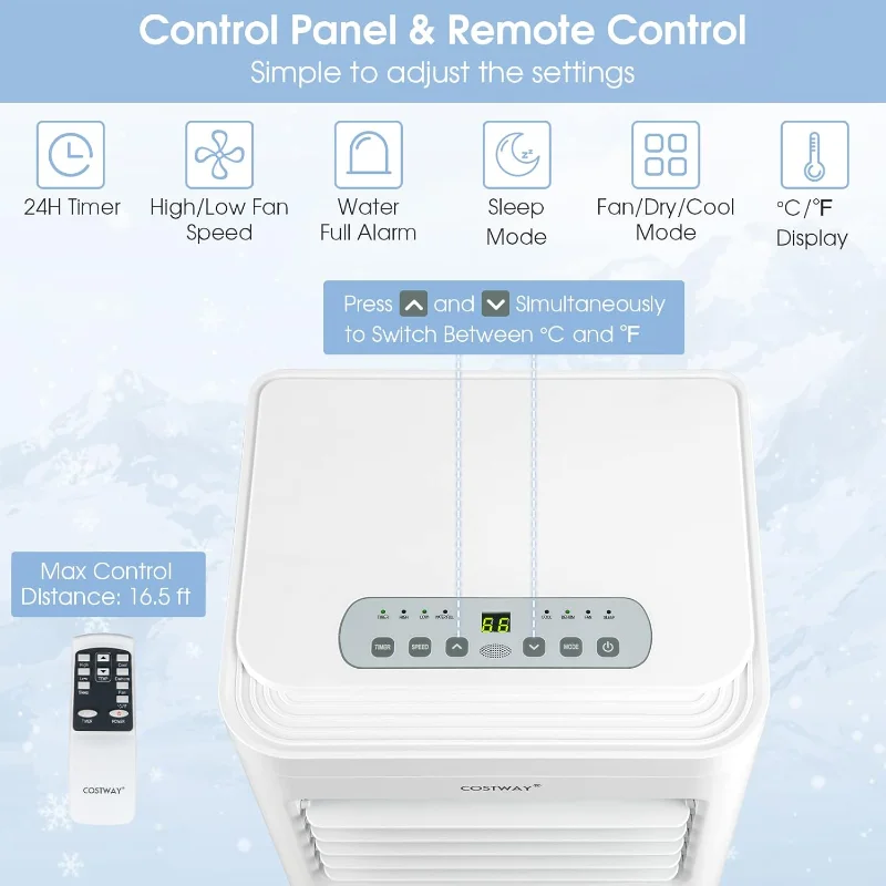 COSTWAY Portable Air Conditioner, 8000 BTU 3-in-1 Personal AC Unit with Built-in Dehumidifier, Fan Mode, Sleep Mode, 24H Timer
