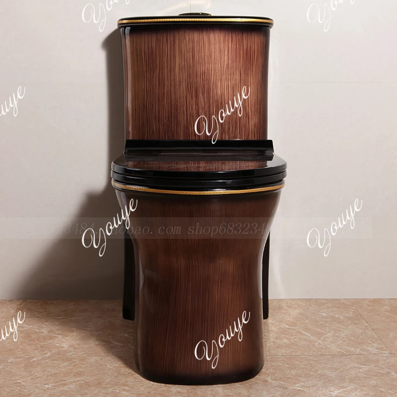 Wood grain toilet toilet household flush toilet marble grain color toilet super swirl water saving large diameter