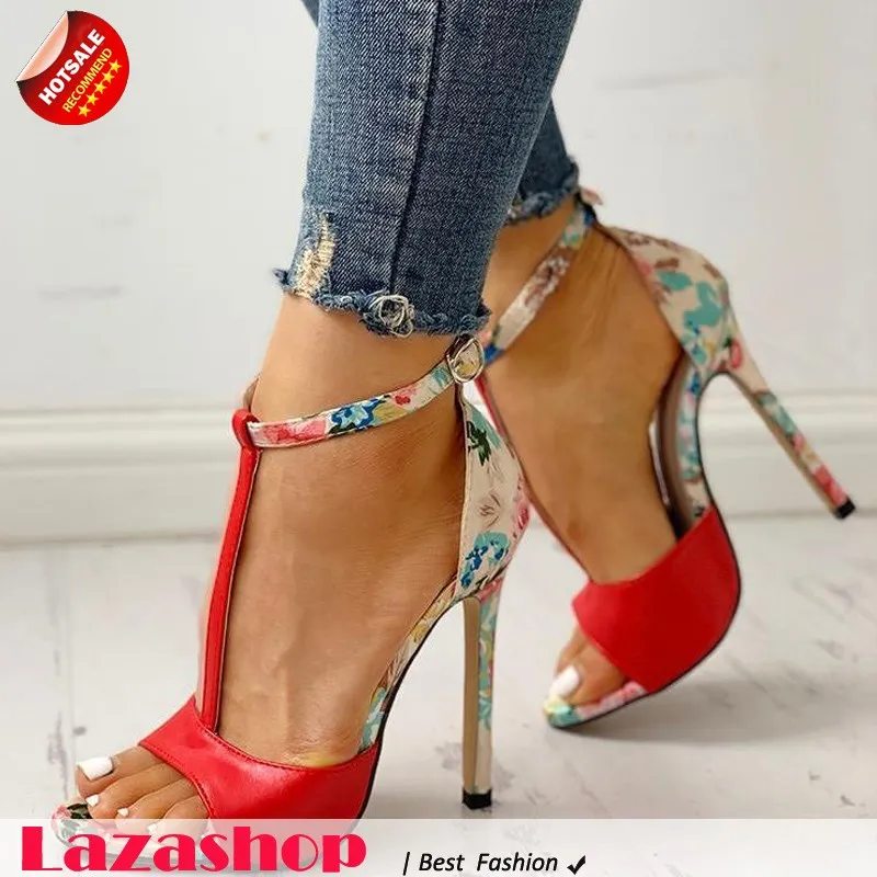 Ebay HotSale Lady Stilettos Flower Strap High Heels Sandals Fashionable Gladiators with Buckle Closure Fish Mouth Shape