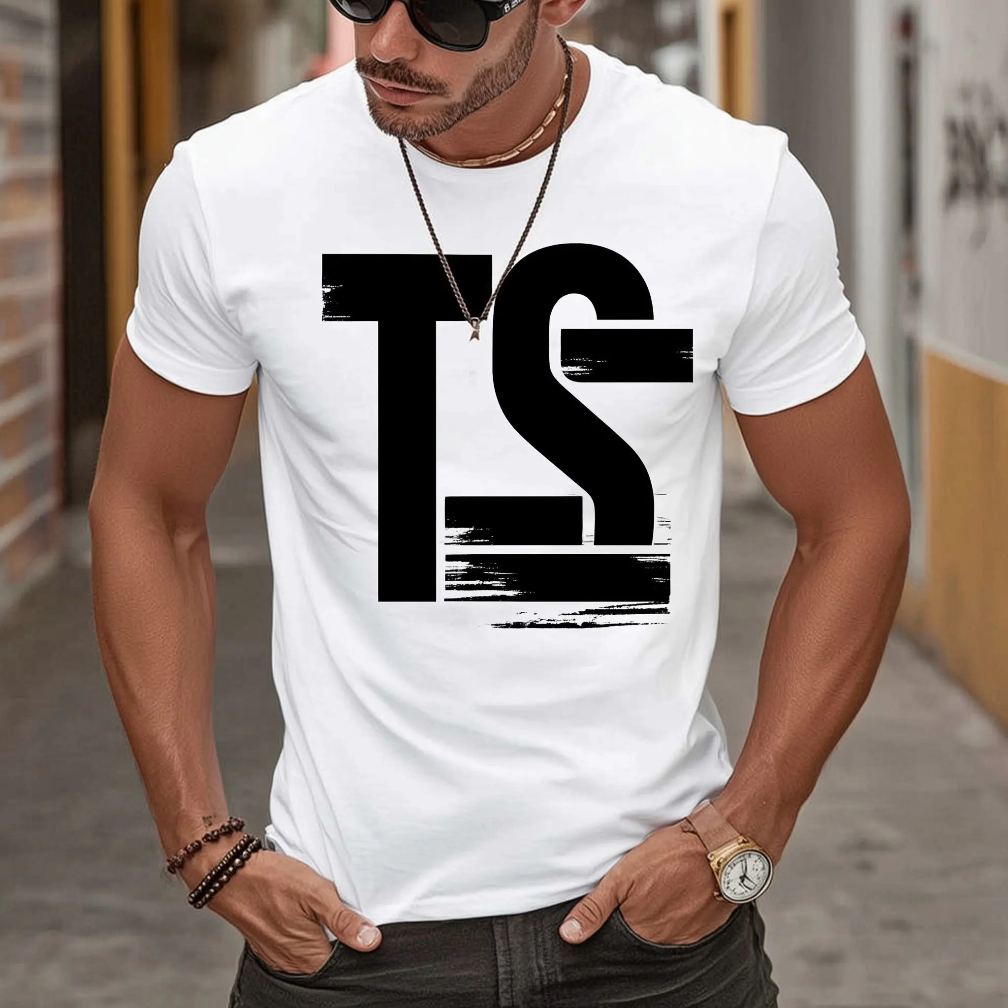 

Teevo Men's Casual T-Shirt Abstract Letter Print Streetwear Daily Wear