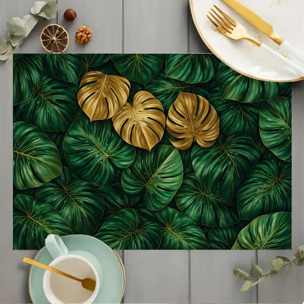 Minimal Christmas Placemats Table Mat Deep Green Fir Pine Sprig Pattern for Dining Table Farmhouse Holiday Home Decoration