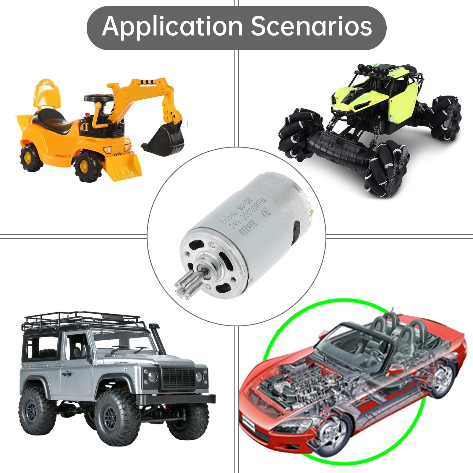 8 Teeth 24V RS550 DC Motor 25000RPM High Speed Electric Motor Drive Engine Replacement for Electric Ride On Vehicles Upgrade