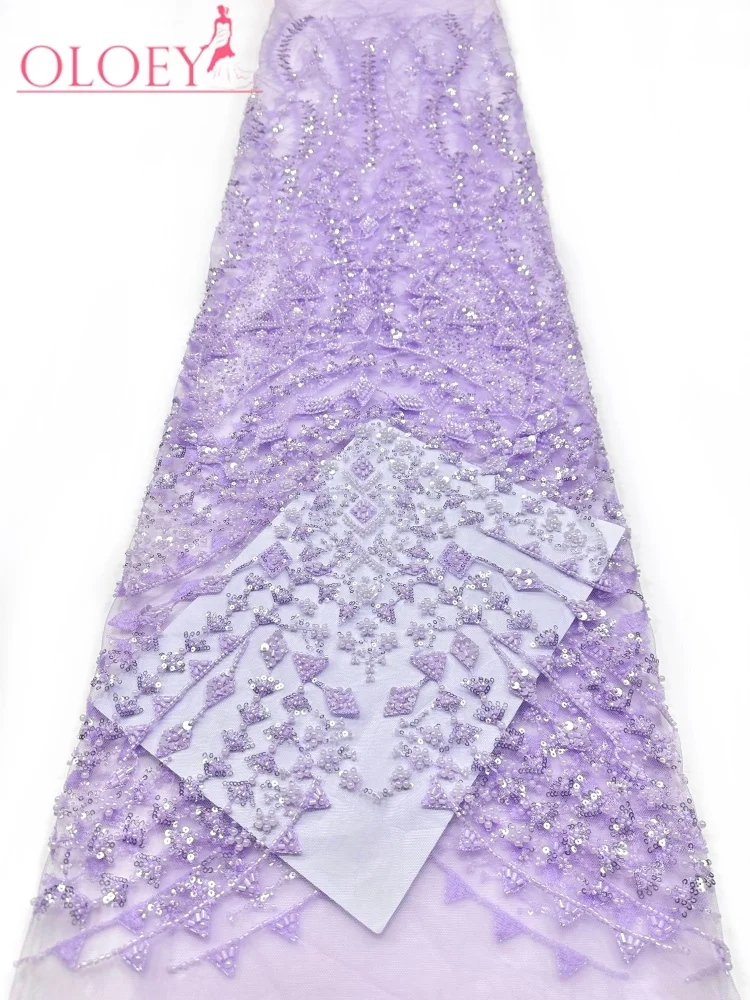 OLOEY High Quality Nigerian Embroidered Tulle Lace Fabric for Sewing Beautiful Women's Dress African Style