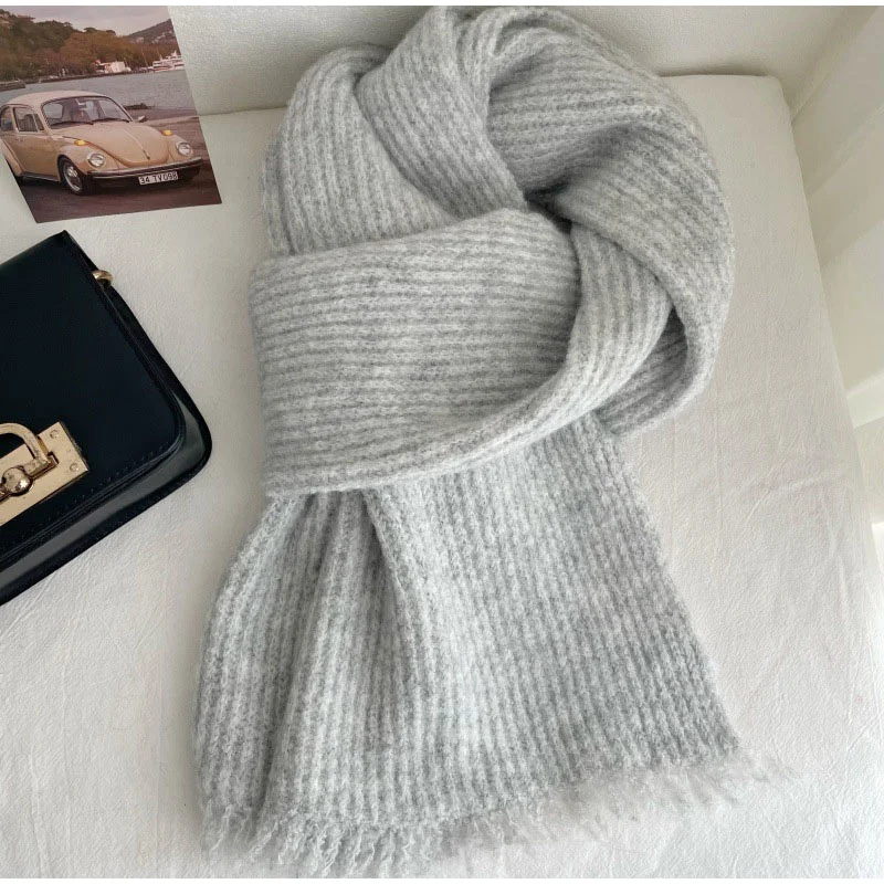 

Tassel Japanese Knitted Scarf Winter Thick Warm Solid Color Couple Scarf Cashmere Double Sided Knitted Warm Retro Scarf New 2026