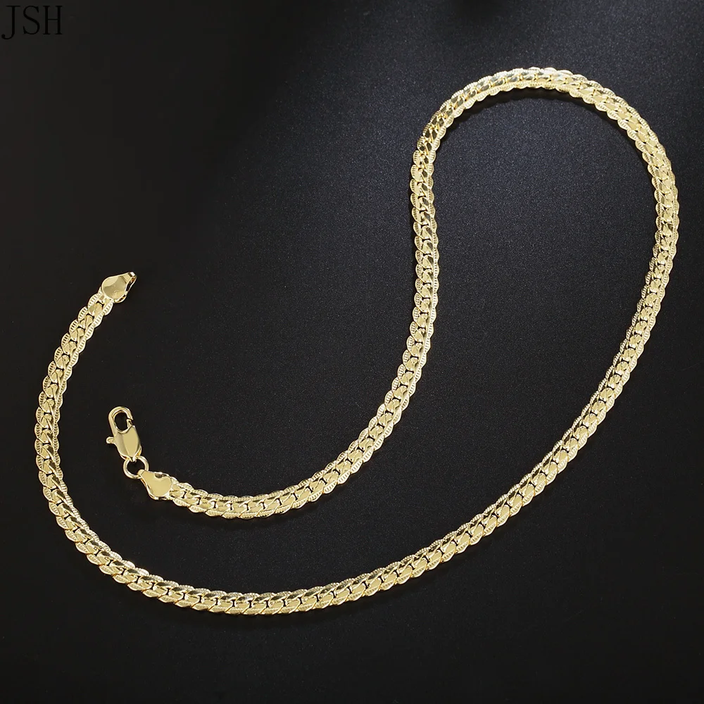 925 sterling silver Wedding 18K gold color Necklace jewelry 6mm 20-60CM Beautiful fashion Elegant For Men women Bohemian