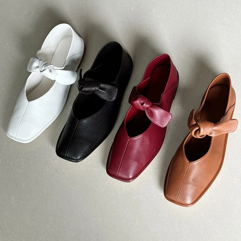 

Jenny&Dave French Office Ladies Lazy Vintage Square Toe Mary Jane Shoes Elegant Genuine Leather Handmade Flats Loafers Shoes