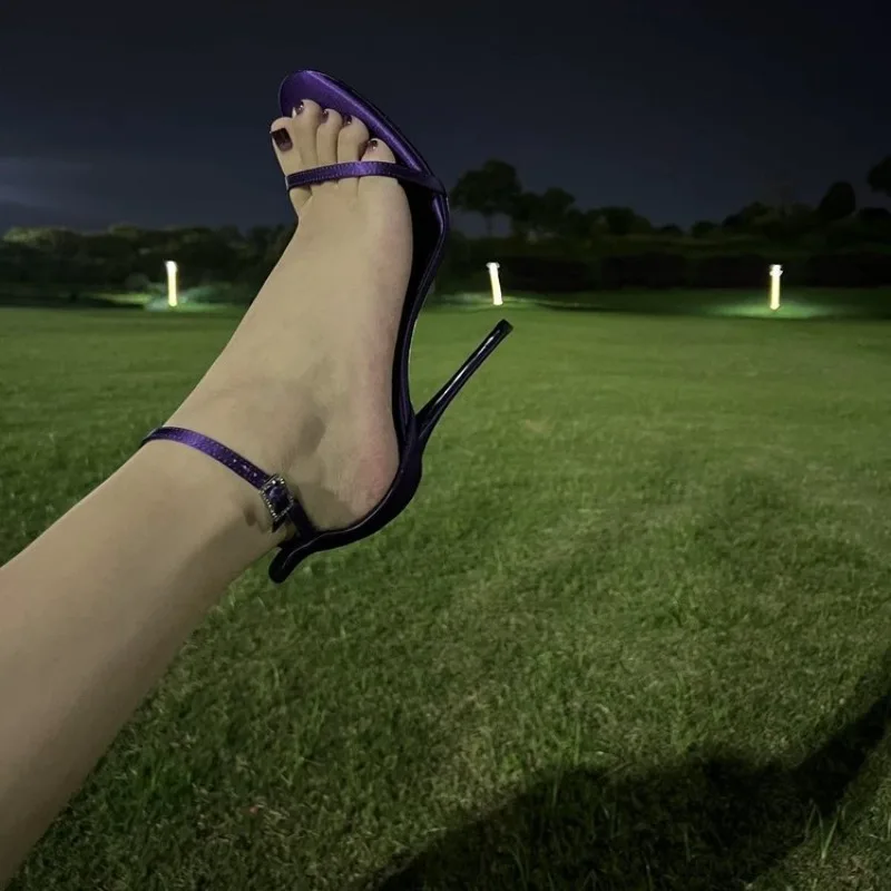 Fashion Woman Sexy  12cm Sandal Ankle Strap High Heels Purple Party Nightclub Show Pointed Toe Slingback Ladies Shoes image 6