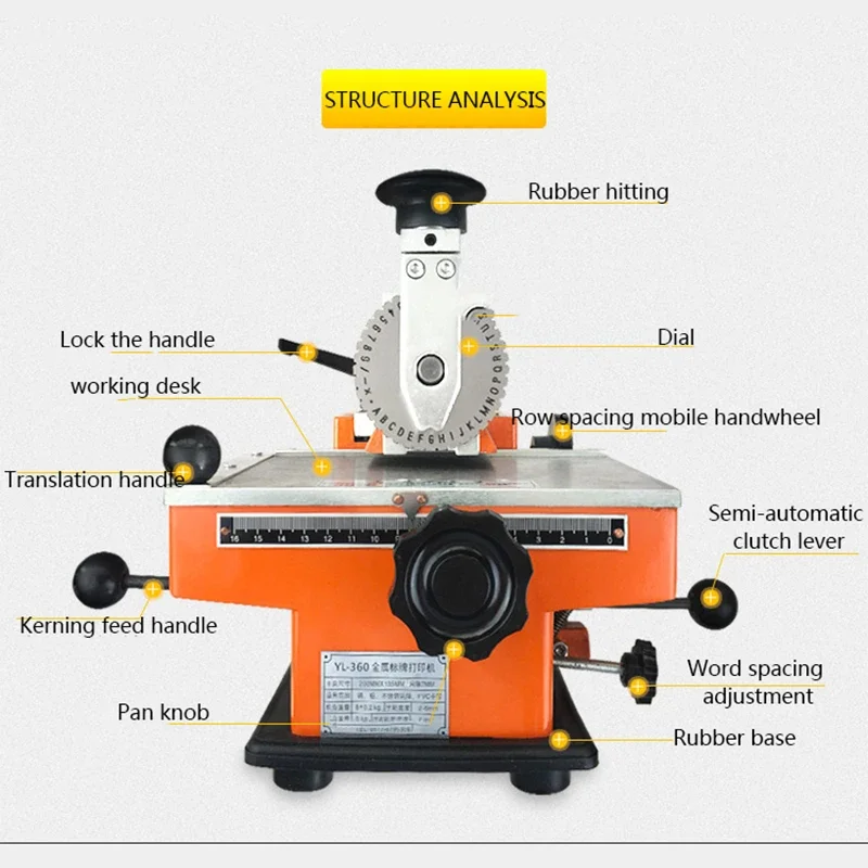 YL-360 Small Desktop Semi-Automatic Marking Machine Metal Nameplate Mosaic Carving Tool Sign Engraving Machine Printer