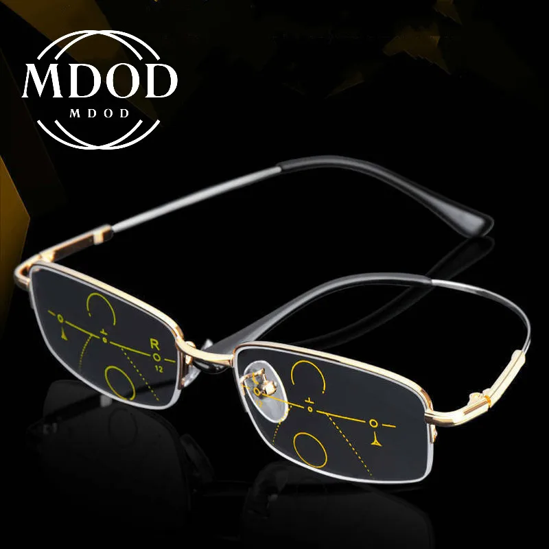 Metal Titanium Multifocal Reading Glasses Progressive Bifocal Anti Blue Ray UV Protect Presbyopic Glasses Half Frame Men Women