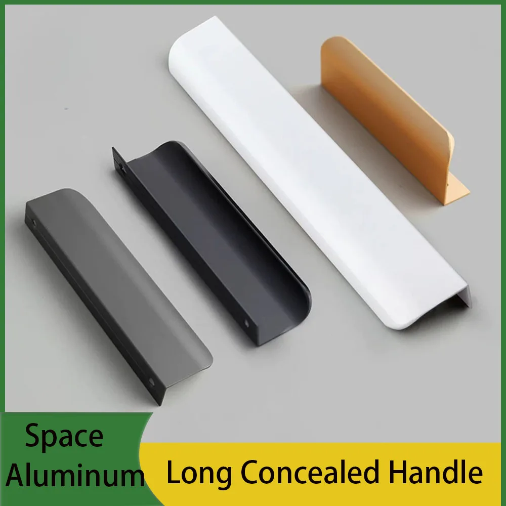 1-10Pcs Minimalist Invisible Door Gap Handle Space Aluminum Large Rounded Corner Anti-collision Pull For Cabinet Wardrobe Drawer