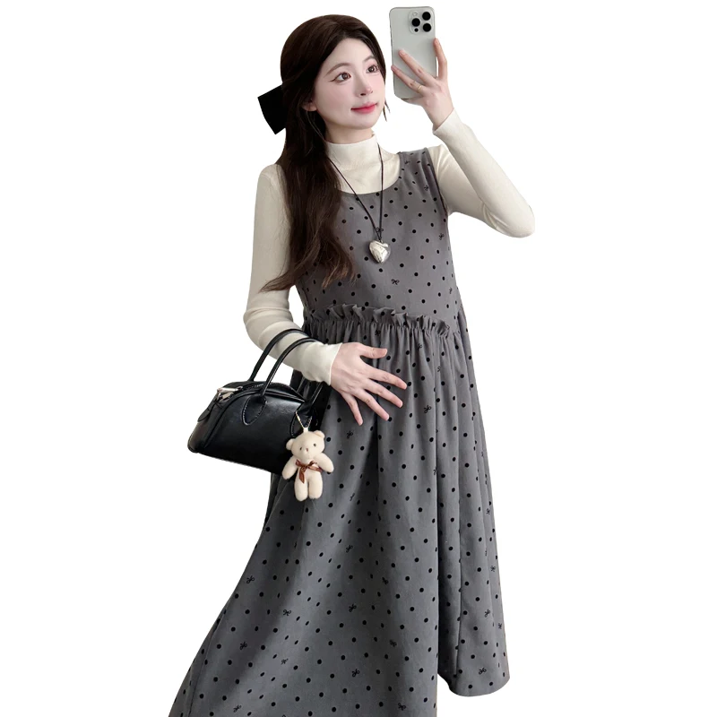 وصل حديثًا لخريف/شتاء 2025 مجموعة وزرة الأمومة على الطراز الكوري-فساتين فضفاضة للتخسيس مقاس كبير للنساء الحوامل