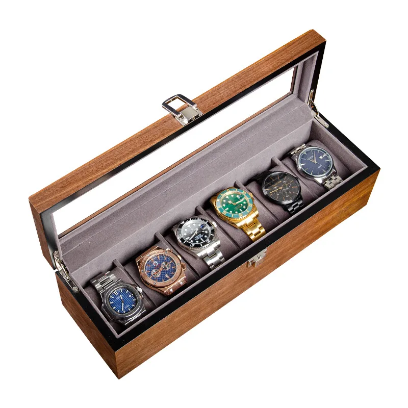 Wooden Watch Box for Men 6 Slot Watch Display Case Mens Watch Box Organizer Wood Watch Case for Men Watch Storage
