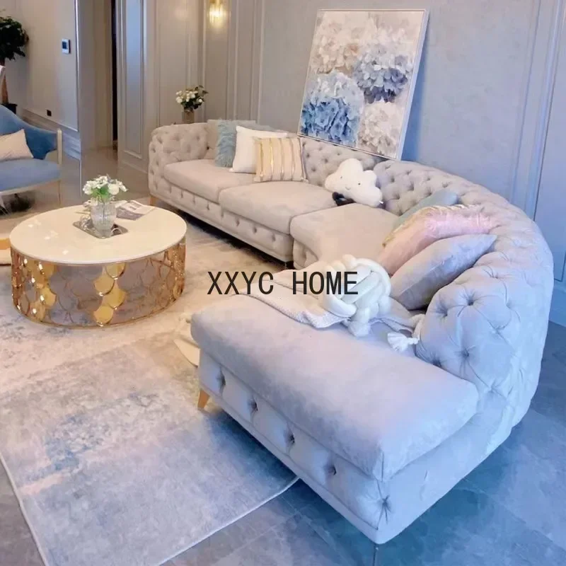 

Комбинированный деревянный угловой диван, современный минималистичный тканевый диван для гостиной, бархатный художественный диван