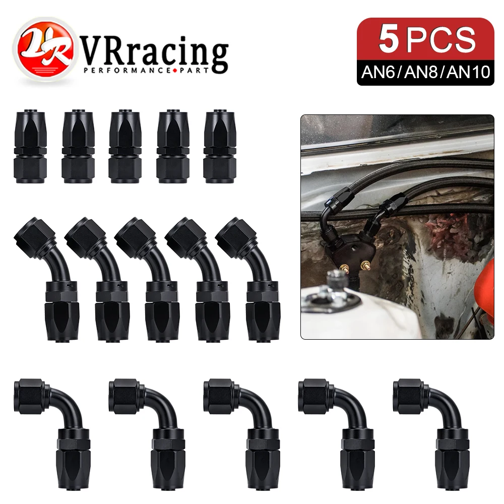 5 Pieces AN4 AN6 AN8 AN10 Straight 45 90 180 Degree Oil Fuel Swivel Hose End Fitting Oil Hose End Adaptor Kit Factory Supply