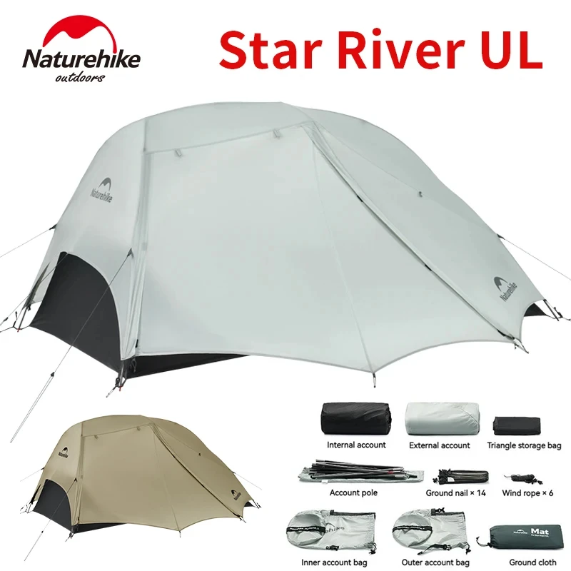 Naturehike Star River UL Tent 15D Nylon Waterproof Lightweight Portable Double Layer for Hiking Outdoor Camping Trekking Tent