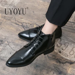 Luxury Designer Men's 38~48 Genuine Leather Italian Brand Dress Shoes Men Fashion Chelsea Casual Boots Retro Ankle Boot Footwear