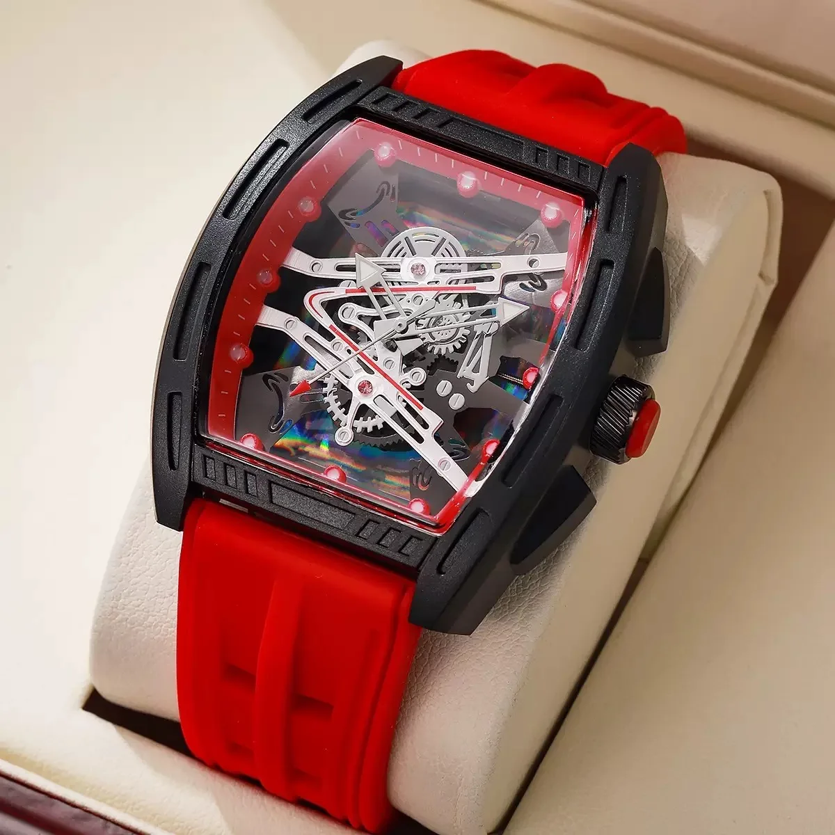 Men's Quartz Watch Sport Silicone Strap Fashionable Watch for Male Anniversary Gift