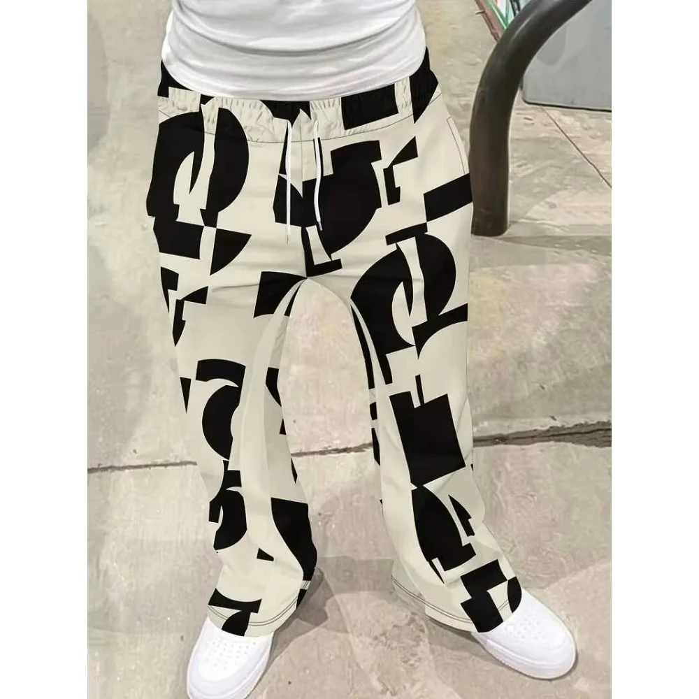 Unisex Straight Leg Long Pants, 3D Abstract Geometric Block Print Quick Dry Trousers, Men Women Sports Loose Streetwear Pants