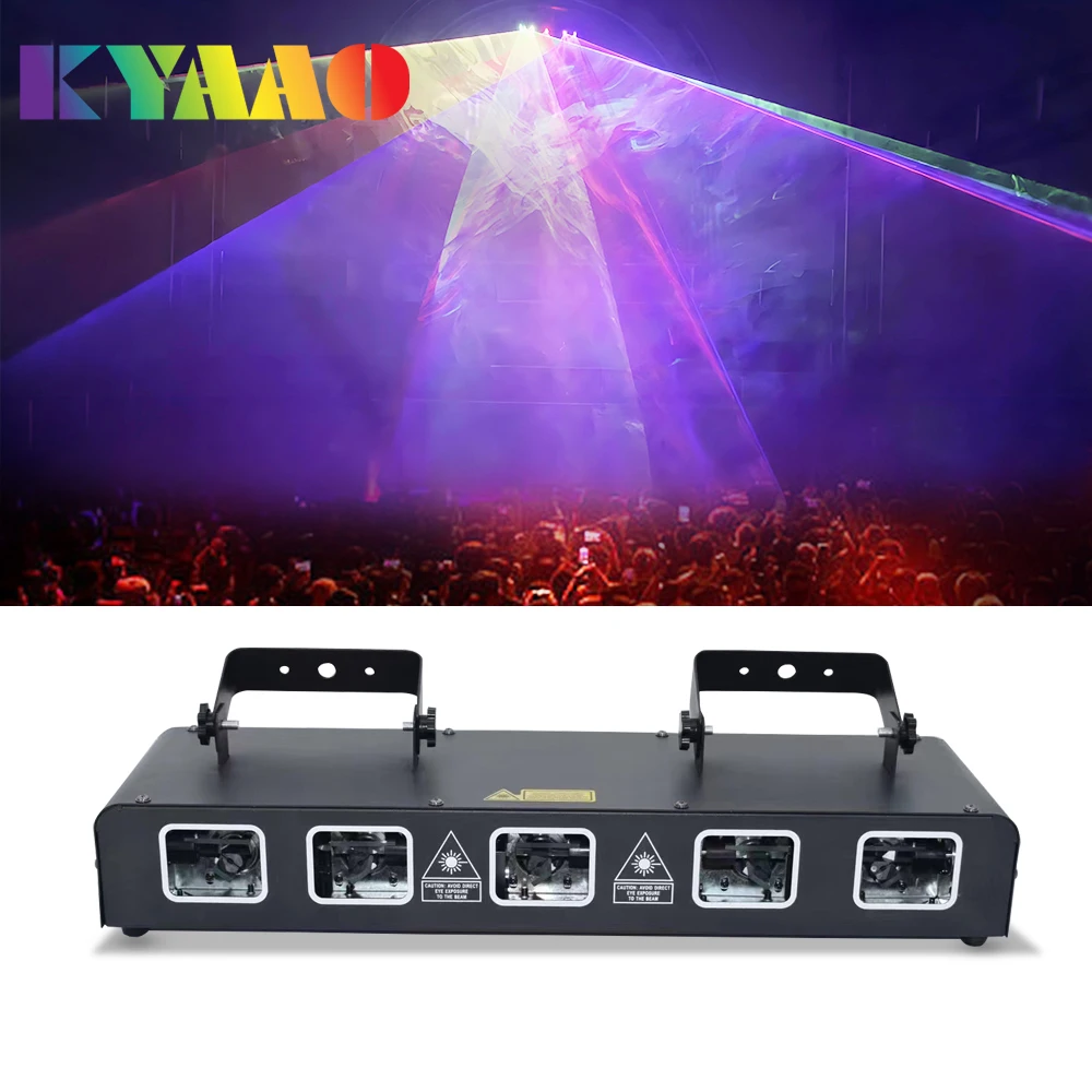 

2024 Five Lens Strong Beam Laser Show RGBYP Dmx Stage Lighting Disco Dj Light Christmas Party Bar Club Dance 3D Projector