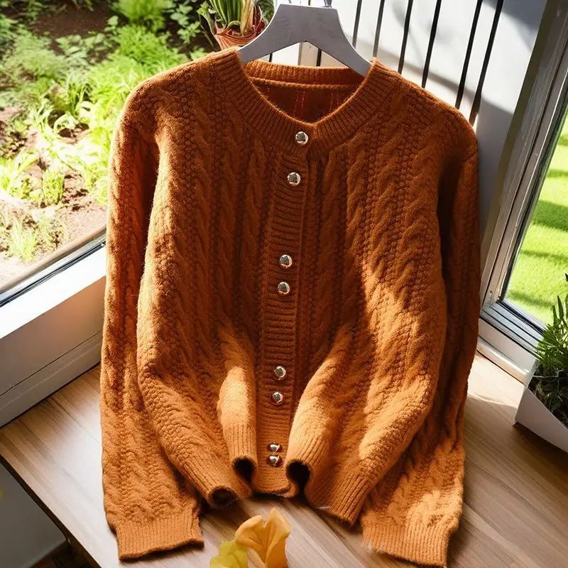 Women Autumn Winter Simplicity Loose Knitting Cardigan Sweater Coat Ladies All-match Office Lady Trend Long Sleeve Knitwear Tops