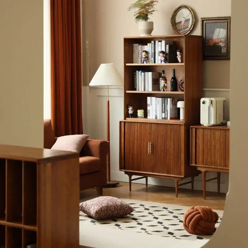 American combination bookcase European solid wood storage cabinet with ladder retro carved bookcase study cabinet