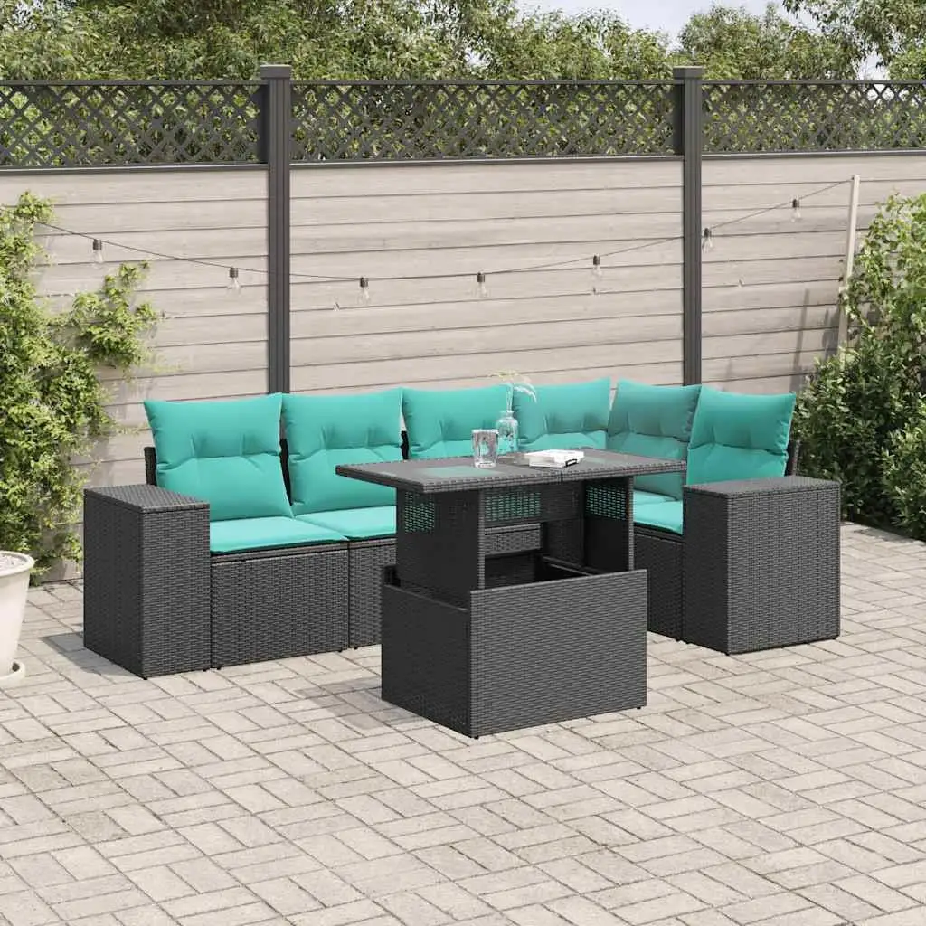 

6 Piece Outdoor Patio Sofa Set with Cushions Black Rattan Furniture Garden Lounge Seating
