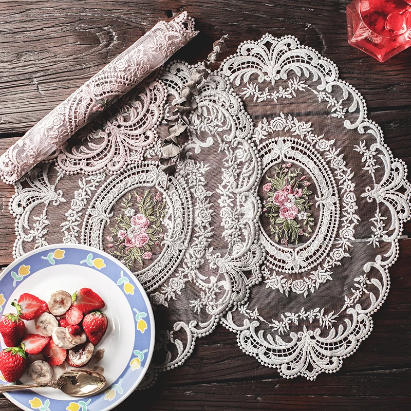 Vintage Lace Placemat Embroidered Table Cloth Dining Room Decorative Table Mats Party Wedding Antique Coffee Coasters Placemats