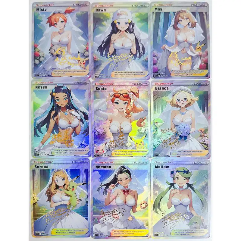 Anime Pokemon DIY ACG Rosa Hikari Touko Serena Gloria Iono Tabletop Battle Game Collectible Cards Toys for boys Birthday Present