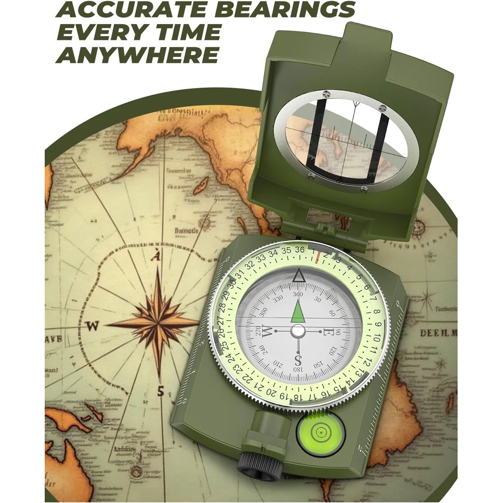 Tactical Waterproof Compass High Precision Professional Metal Sight Clinometer Compass Luminous for Outdoor Survival Essential ﻿